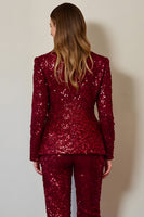 Load image into Gallery viewer, Sparkly Burgundy 2 Piece Sequins Women Prom Suits