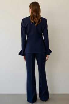Navy Notched Lapel 2 Piece Single Breasted Prom Pant Suits