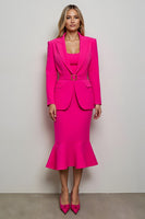 Load image into Gallery viewer, Fuchsia 2 Piece Peak Lapel Midi Women Prom Skirt Suits with Belt