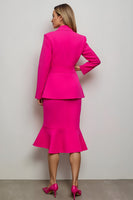 Load image into Gallery viewer, Fuchsia 2 Piece Peak Lapel Midi Women Prom Skirt Suits with Belt