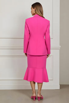 Fuchsia Peak Lapel 2 Piece Mermaid Midi Women Prom Skirt Suits