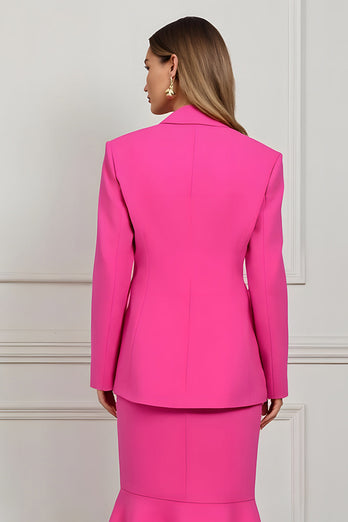 Fuchsia Peak Lapel 2 Piece Mermaid Midi Women Prom Skirt Suits