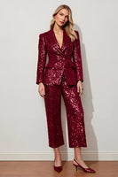 Load image into Gallery viewer, Sparkly Burgundy Sequins 2 Piece Women Prom Suits