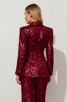 Load image into Gallery viewer, Sparkly Burgundy Sequins 2 Piece Women Prom Suits