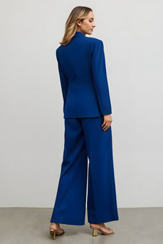 Dark Blue 2 Piece Notched Lapel Prom Pant Suits with Pockets