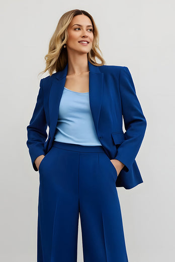 Dark Blue 2 Piece Notched Lapel Prom Pant Suits with Pockets