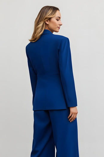 Dark Blue 2 Piece Notched Lapel Prom Pant Suits with Pockets