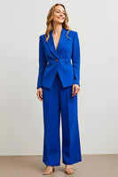 Load image into Gallery viewer, Royal Blue Notched Lapel Satin 2 Piece Women Prom Suits