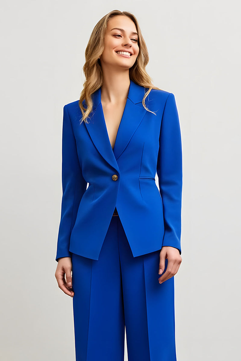 Load image into Gallery viewer, Royal Blue Notched Lapel Satin 2 Piece Women Prom Suits