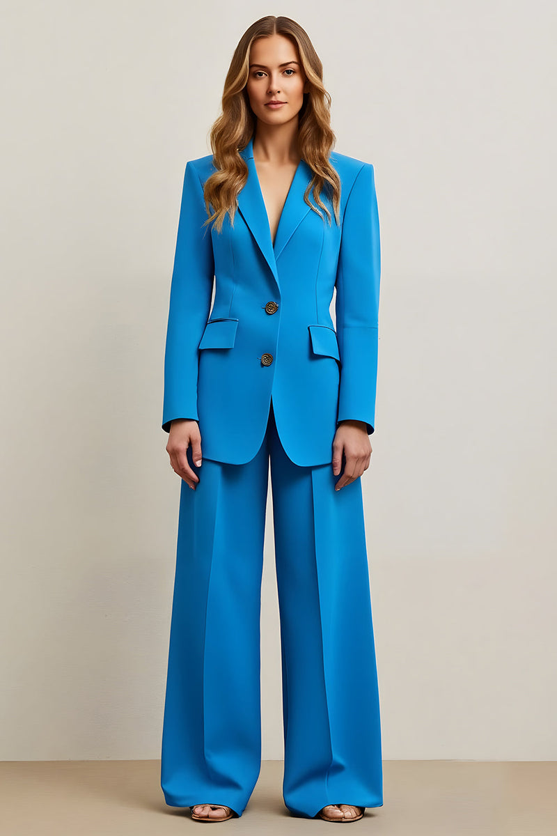 Load image into Gallery viewer, Blue Single Breasted Satin 2 Piece Women Prom Suits
