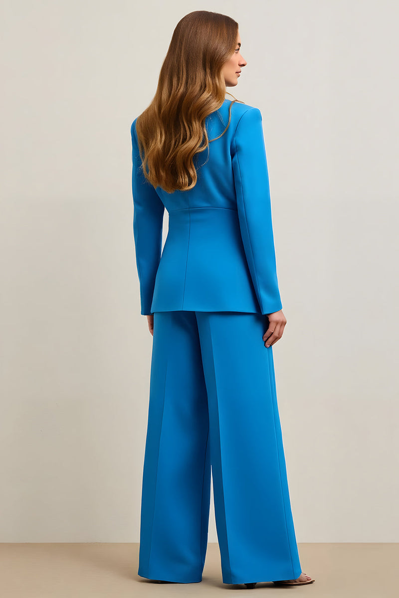 Load image into Gallery viewer, Blue Single Breasted Satin 2 Piece Women Prom Suits