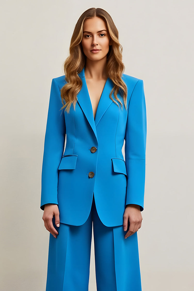 Load image into Gallery viewer, Blue Single Breasted Satin 2 Piece Women Prom Suits