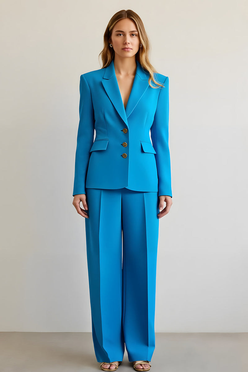 Load image into Gallery viewer, Blue 2 Piece Notched Lapel Satin Women Prom Suits
