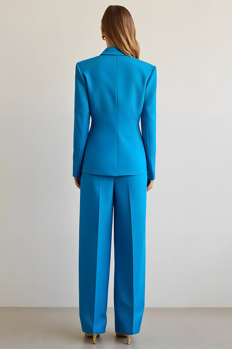 Load image into Gallery viewer, Blue 2 Piece Notched Lapel Satin Women Prom Suits