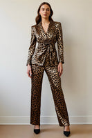 Load image into Gallery viewer, Gold Black Leopard 2 Piece Women Prom Suits