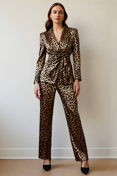 Gold Black Leopard 2 Piece Women Prom Suits