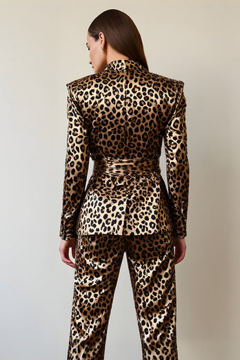 Gold Black Leopard 2 Piece Women Prom Suits