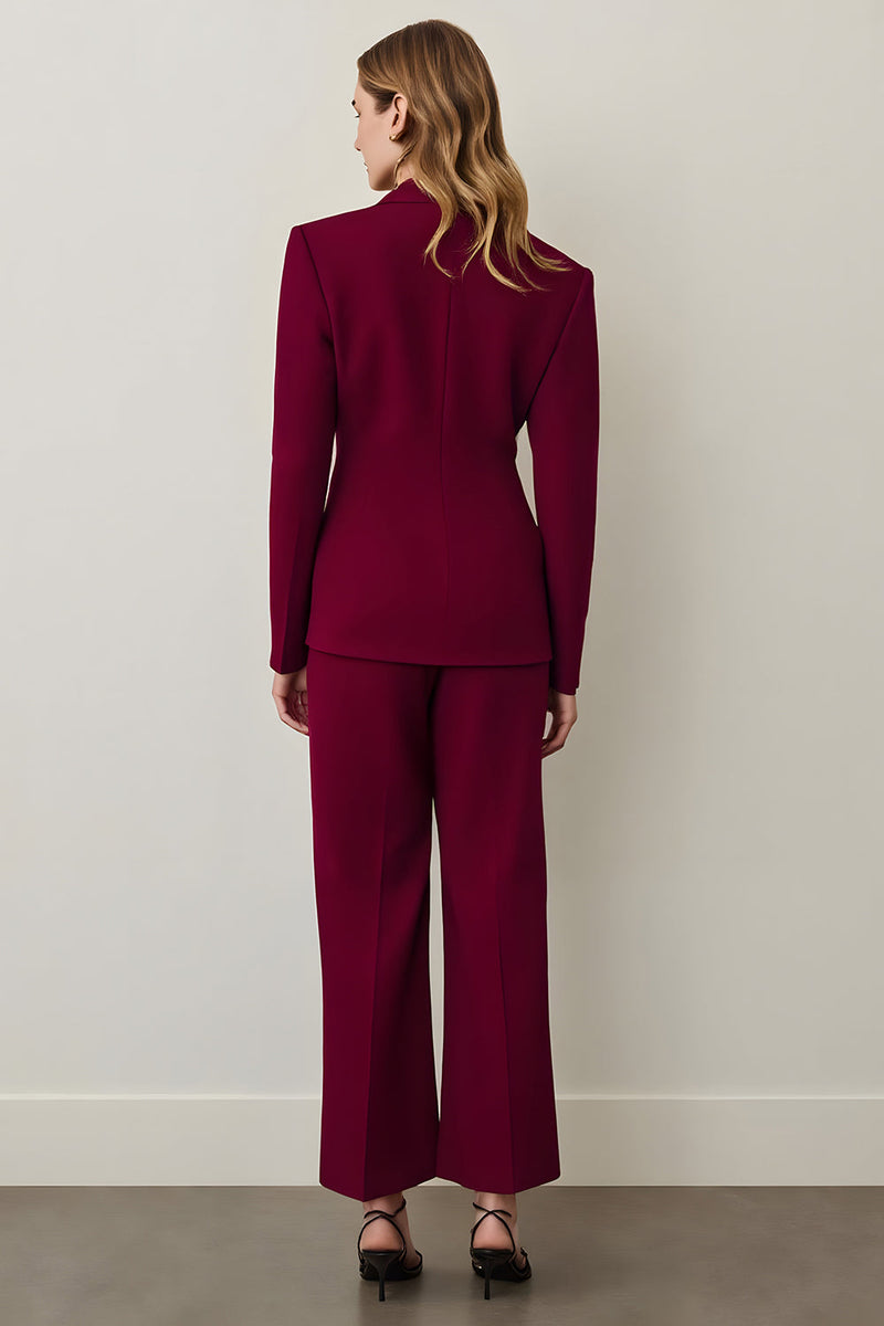 Load image into Gallery viewer, Burgundy Shawl Lapel 2 Piece Women Prom Suits with Ruffles