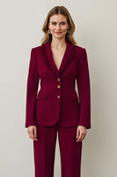 Load image into Gallery viewer, Burgundy Shawl Lapel 2 Piece Women Prom Suits with Ruffles