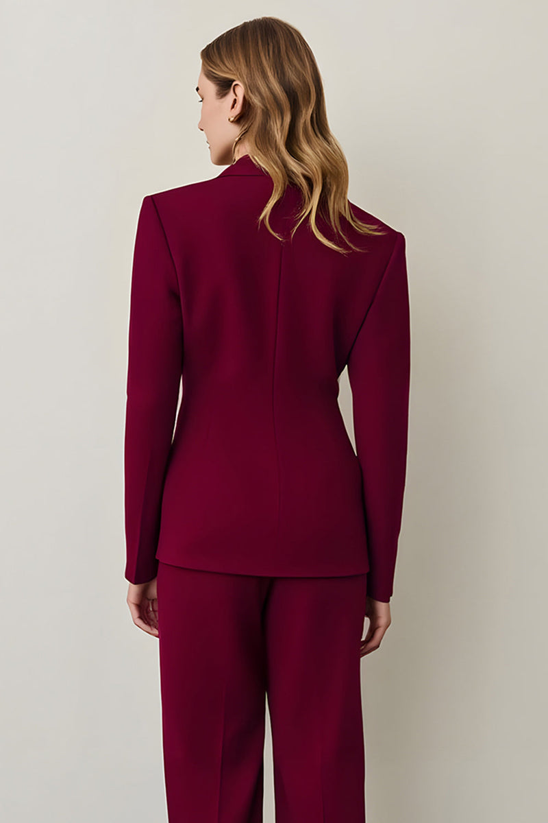 Load image into Gallery viewer, Burgundy Shawl Lapel 2 Piece Women Prom Suits with Ruffles