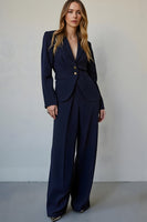 Load image into Gallery viewer, Navy Satin 2 Piece Single Breasted Business Suits