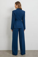 Load image into Gallery viewer, Dark Blue Double Breasted 2 Piece Satin Business Suits