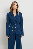 Load image into Gallery viewer, Dark Blue Double Breasted 2 Piece Satin Business Suits