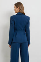 Load image into Gallery viewer, Dark Blue Double Breasted 2 Piece Satin Business Suits