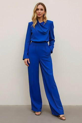 Royal Blue 2 Piece Satin Prom Suits with Pockets