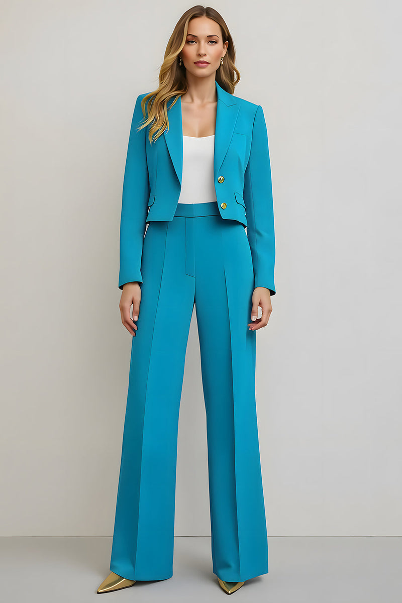 Load image into Gallery viewer, Blue 2 Piece Peak Lapel Satin Women Prom Suits