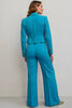 Load image into Gallery viewer, Blue 2 Piece Peak Lapel Satin Women Prom Suits