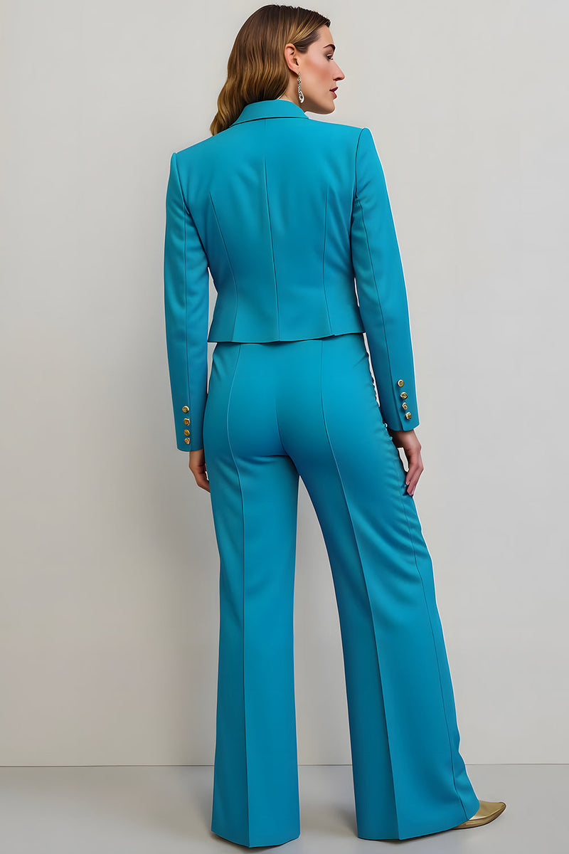 Load image into Gallery viewer, Blue 2 Piece Peak Lapel Satin Women Prom Suits