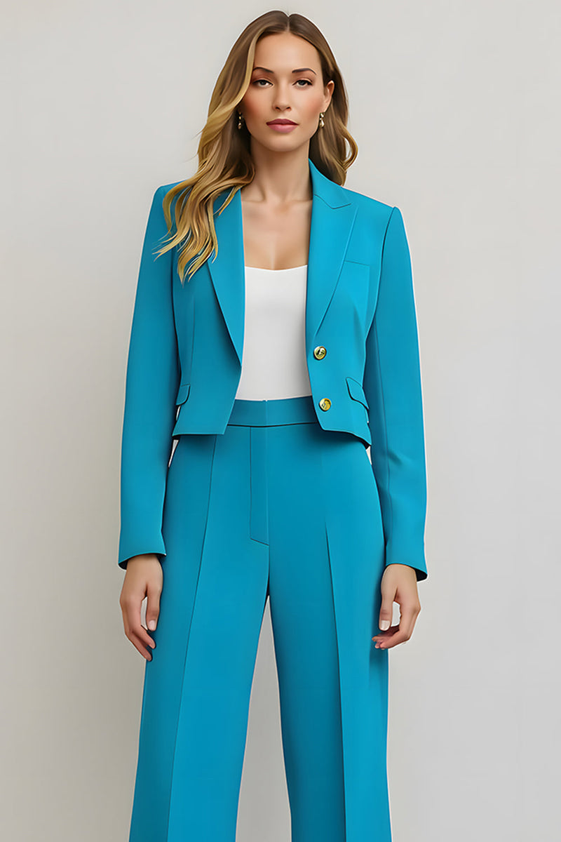 Load image into Gallery viewer, Blue 2 Piece Peak Lapel Satin Women Prom Suits