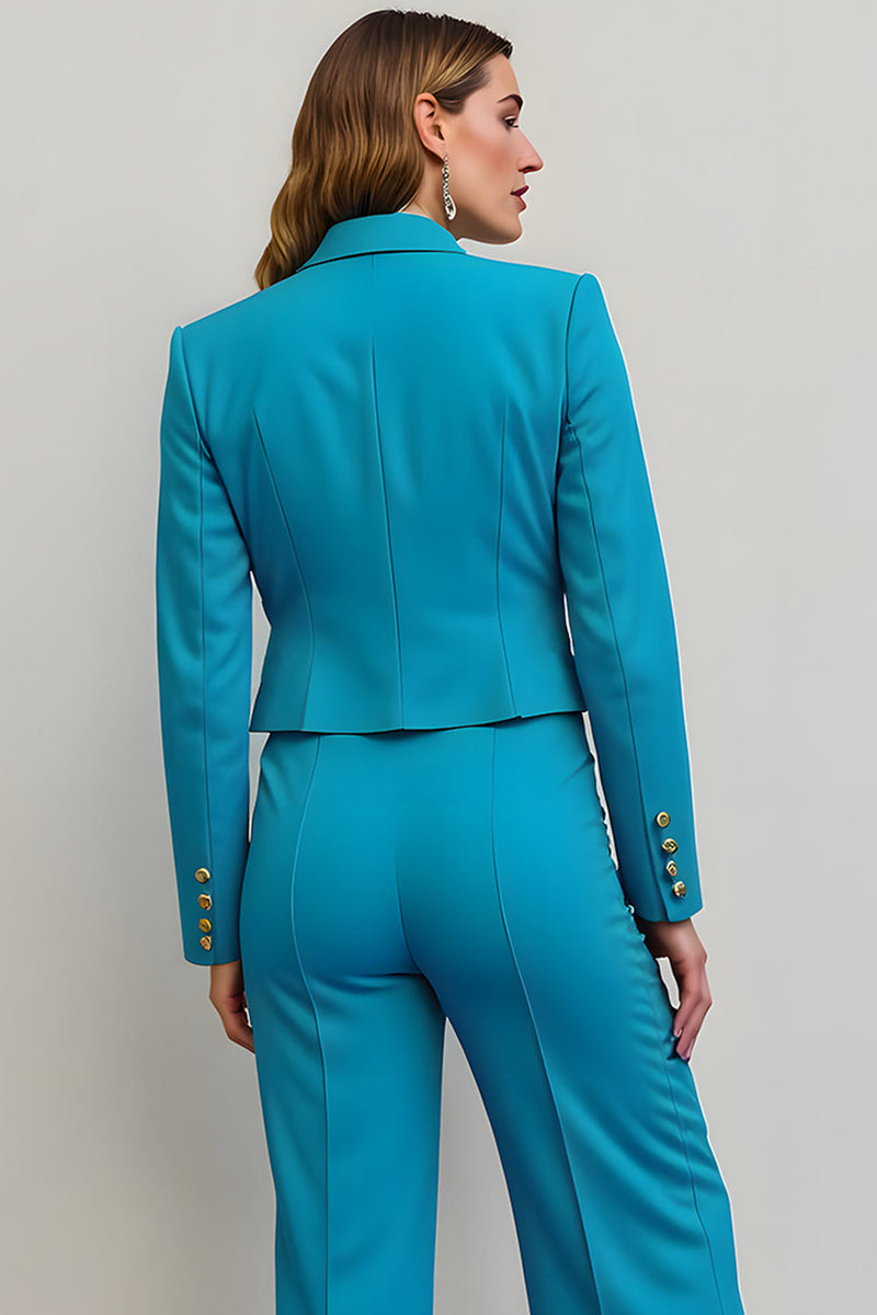 Load image into Gallery viewer, Blue 2 Piece Peak Lapel Satin Women Prom Suits