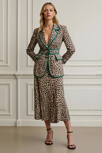 Coffee Leopard 2 Piece Notched Lapel Women Prom Suits