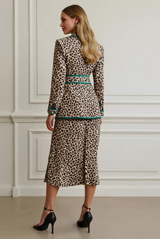 Coffee Leopard 2 Piece Notched Lapel Women Prom Suits