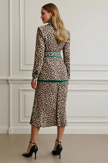 Coffee Leopard 2 Piece Notched Lapel Women Prom Suits