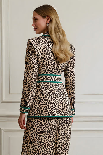 Coffee Leopard 2 Piece Notched Lapel Women Prom Suits