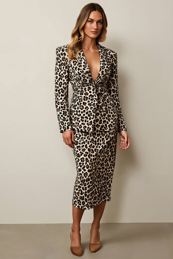 Coffee Leopard 2 Piece Pencil Women Prom Suits