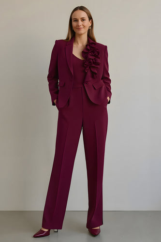 Burgundy 2 Piece Satin Women Prom Suits with Pockets
