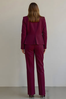 Burgundy 2 Piece Satin Women Prom Suits with Pockets