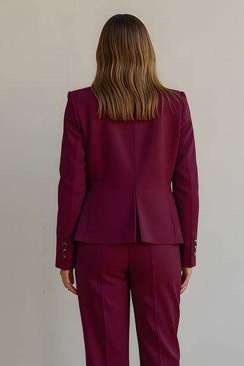 Burgundy 2 Piece Satin Women Prom Suits with Pockets