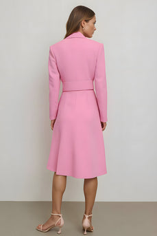 Pink Notched Lapel Midi Pencil Blazer Dress with Belt