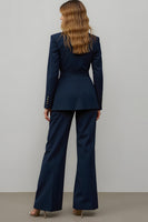 Load image into Gallery viewer, Navy Satin 2 Piece Notched Lapel Women Prom Suits