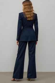 Navy Satin 2 Piece Notched Lapel Women Prom Suits