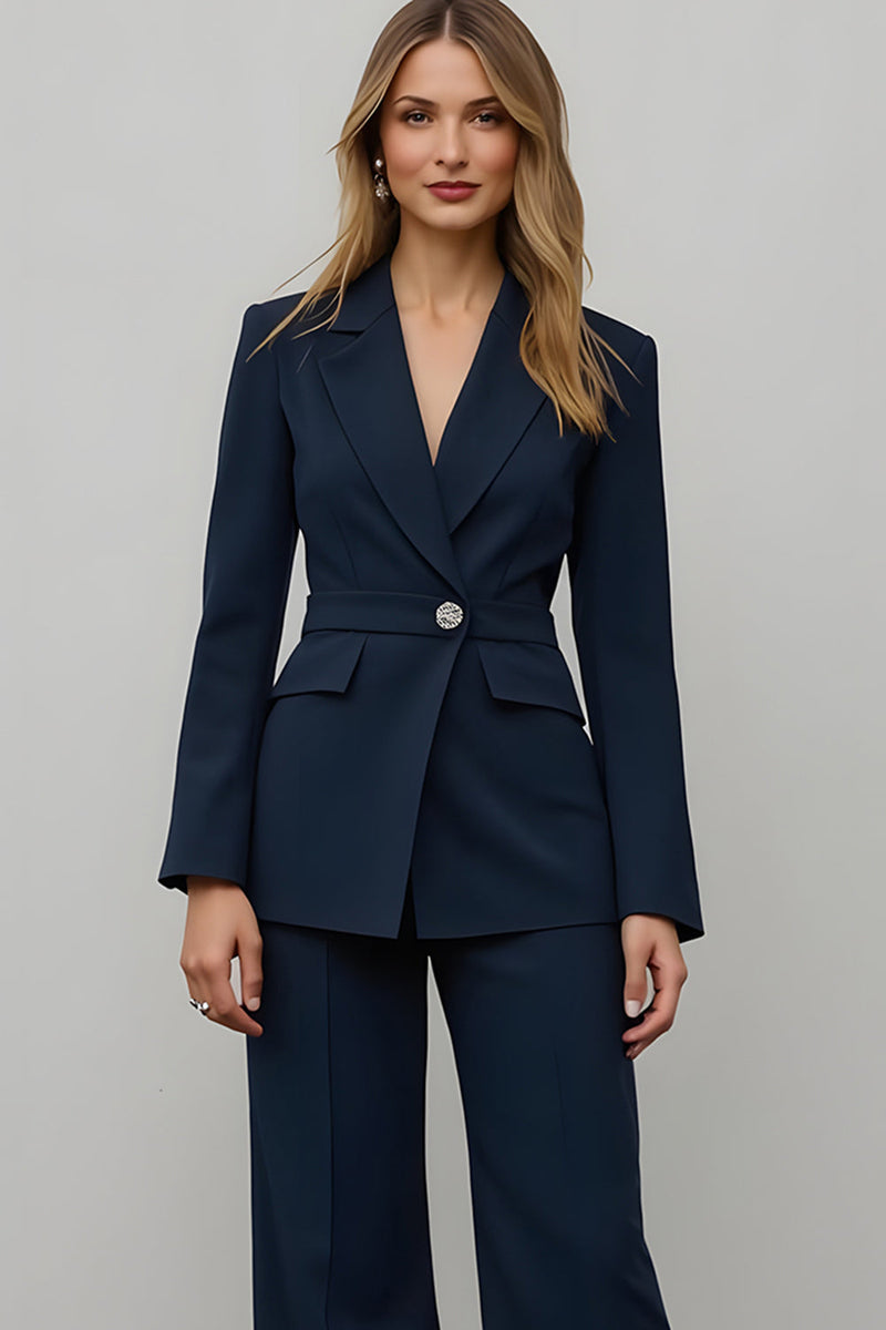 Load image into Gallery viewer, Navy Satin 2 Piece Notched Lapel Women Prom Suits
