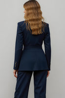 Load image into Gallery viewer, Navy Satin 2 Piece Notched Lapel Women Prom Suits