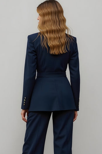 Navy Satin 2 Piece Notched Lapel Women Prom Suits