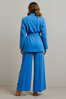 Blue 2 Piece Notched Lapel Women Prom Suits with Belts