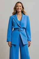Load image into Gallery viewer, Blue 2 Piece Notched Lapel Women Prom Suits with Belts